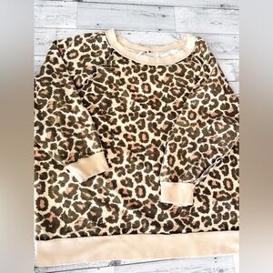 Free People Leopard Print Crewneck Sweatshirt in Tan and Brown